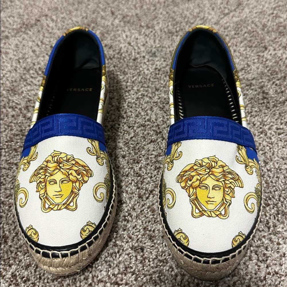 Versace Blue and Gold Medusa Espadrilles EU40